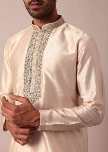 Dazzling Gold Silk Kurta Set For Men