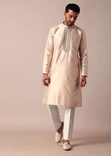 Dazzling Gold Silk Kurta Set For Men