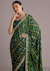 Deep Green Satin Bandhani Saree With Gota Work