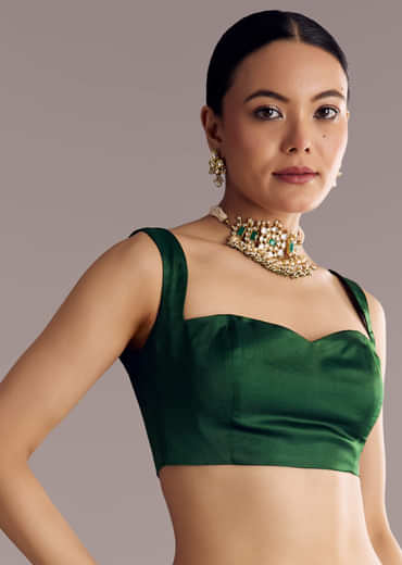 Deep Green Satin Bandhani Saree With Gota Work