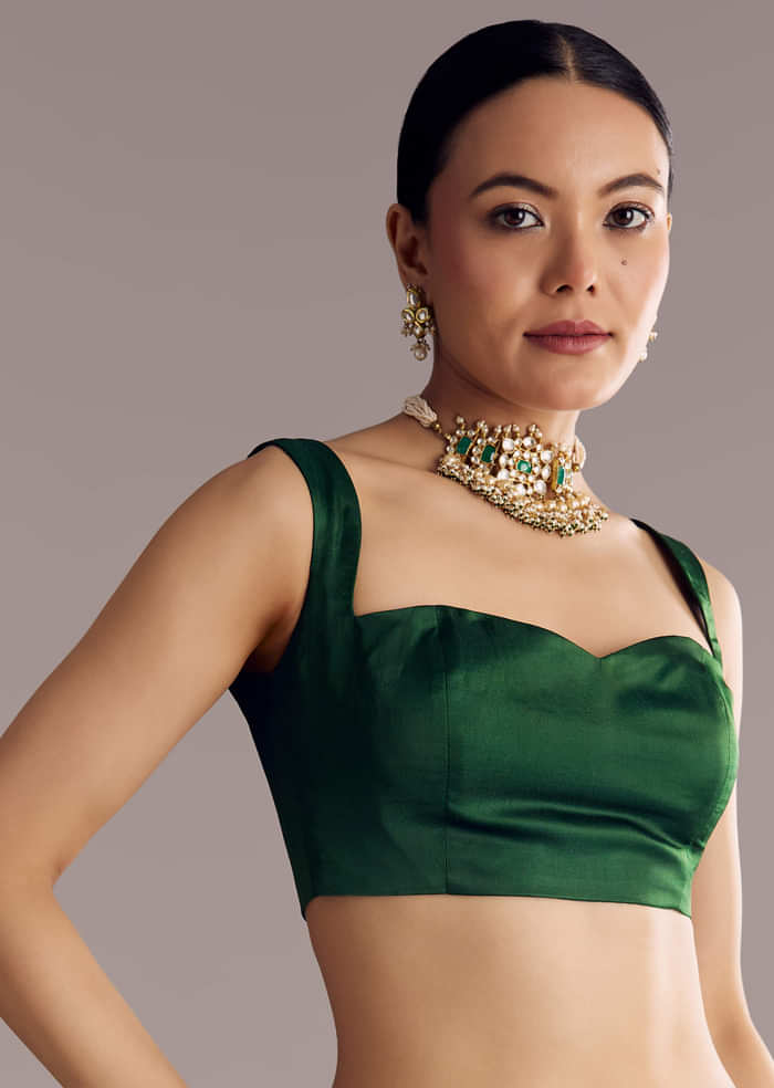 Deep Green Satin Bandhani Saree With Gota Work