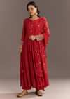 Deep Orange Chinon Kurta With Zardosi Sleeves And Butti Dupatta