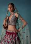 Deep Red Hand Embroidered Bridal Lehenga And blouse Set In Velvet