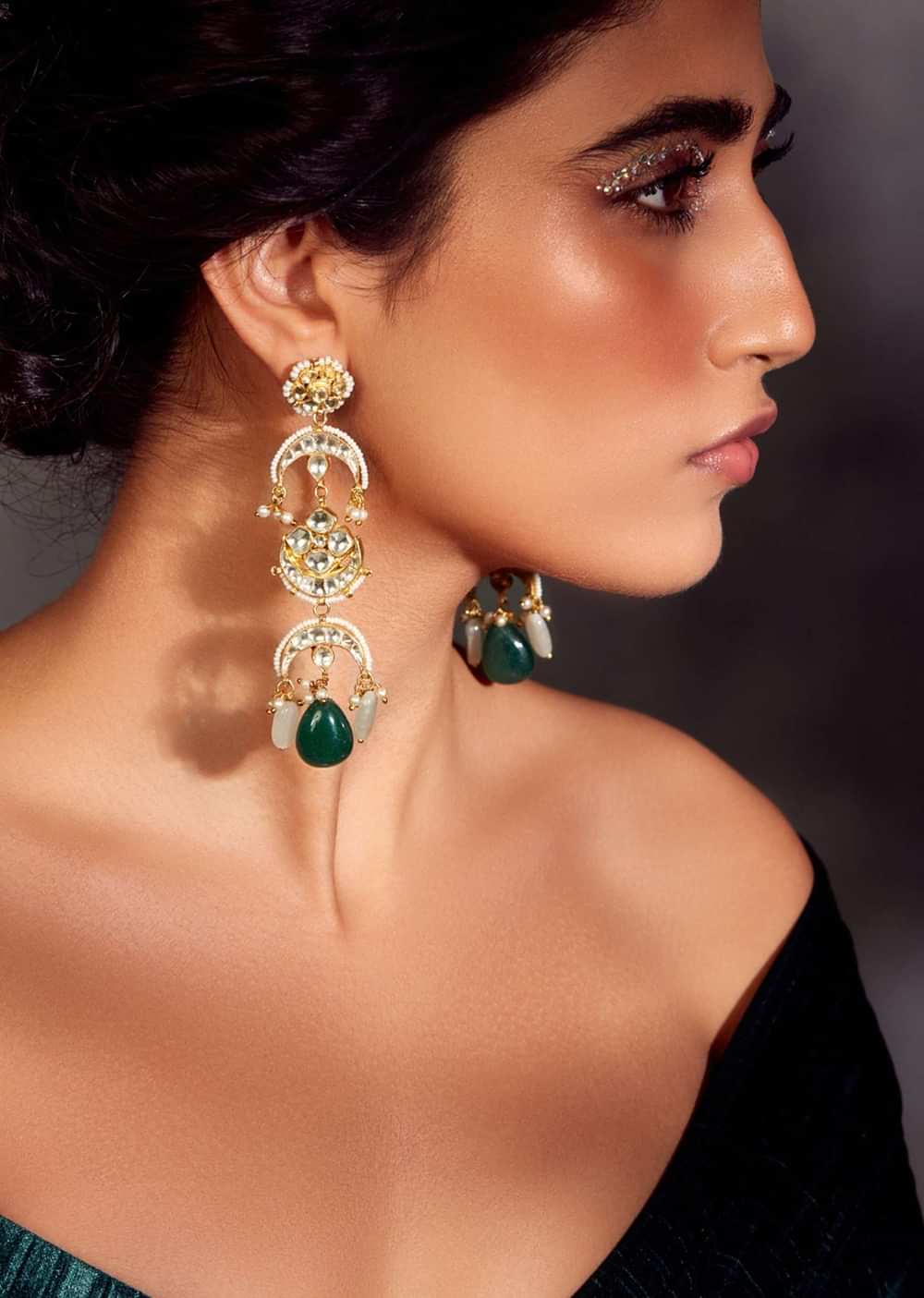 Deep and Mint Green Gold Plated Kundan Earrings In Silver Alloy