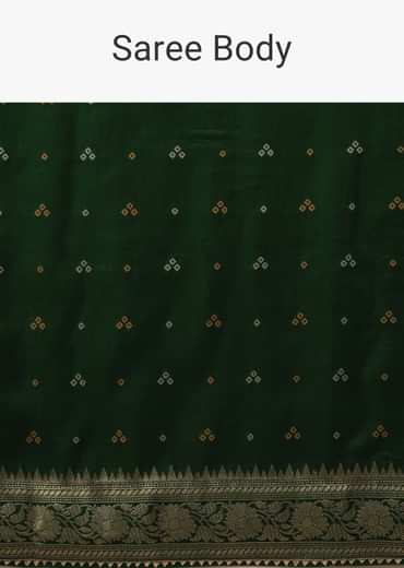 Deep Green Dola Silk Banarasi Saree With Bandhani Waeve
