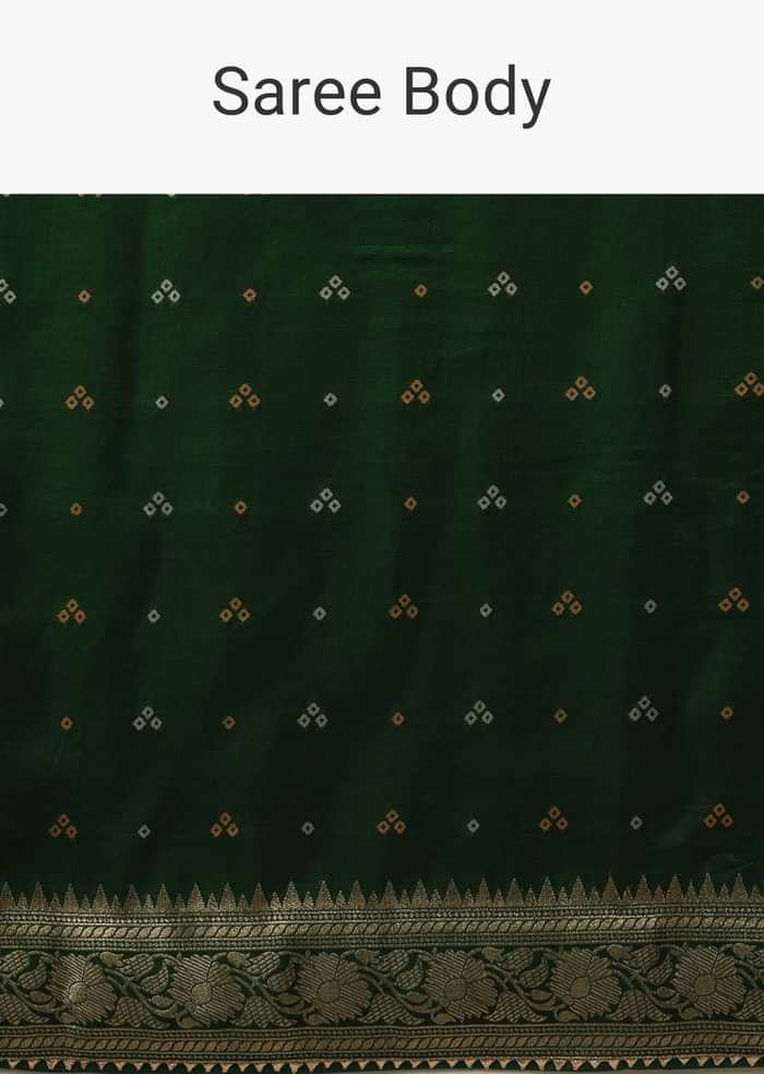 Deep Green Dola Silk Banarasi Saree With Bandhani Waeve