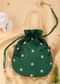 Deep Green Hand Embroidered Potli In Raw Silk