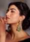 Deep Green Kundan Chandbali Earrings With Freshwater Pearls