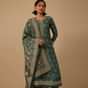 Deep Green Pant Suit Set In Silk With Brocade