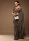 Deep Mahogany Brown Saree With Multi-Colored Sequins Floral Motifs Embroidery