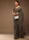 Deep Mahogany Brown Saree With Multi-Colored Sequins Floral Motifs Embroidery