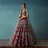 Deep Red Hand Embroidered Bridal Lehenga And blouse Set In Velvet