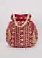 Deep Red Mirror Work Silk Potli Pearl Handle