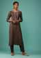 Mocha Brown Kurta Set In Dola Silk With Kashmiri Thread Embroidery & 3D Floral Work