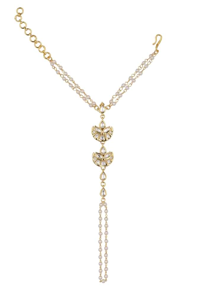 Delicate Gold Finish Hath Phool With Kundan Work