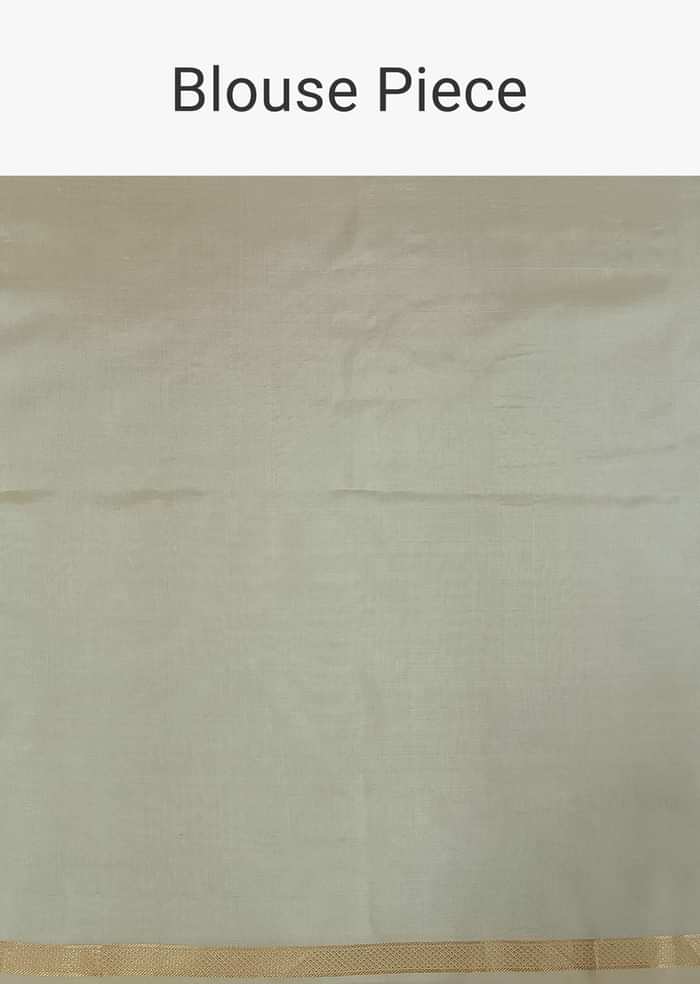 Beige White Kanjivaram Saree In Banarasi Uppada Silk With Unstitched Blouse