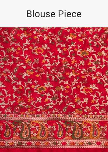 Dola Silk Red Bandhani Saree With Meenakari Border Pallu And Unstitched Blouse