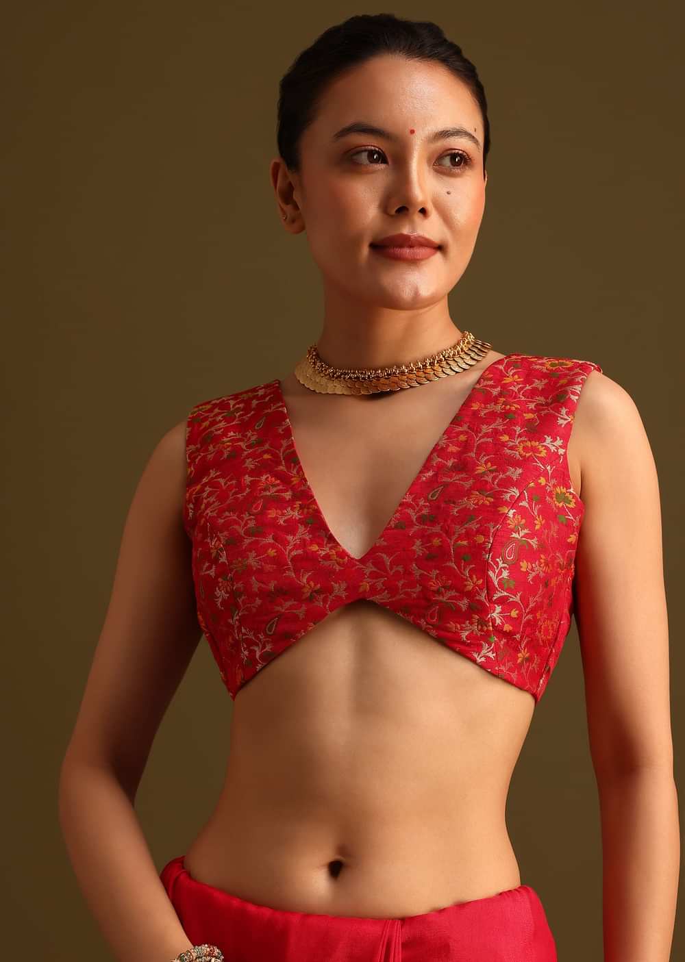Dola Silk Red Bandhani Saree With Meenakari Border Pallu And Unstitched Blouse