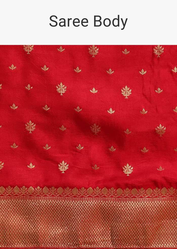 Dola Silk Red Bandhani Saree With Meenakari Border Pallu And Unstitched Blouse