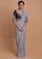 Dolphin Grey Saree In Organza With Embroidered Buttis And Border Online - Kalki Fashion