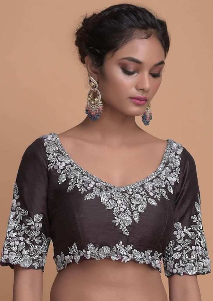Dolphin Grey Saree In Organza With Embroidered Buttis And Border Online - Kalki Fashion