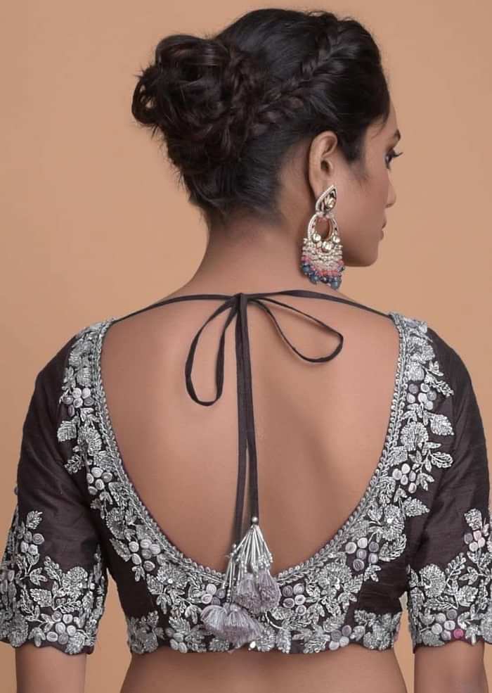 Dolphin Grey Saree In Organza With Embroidered Buttis And Border Online - Kalki Fashion