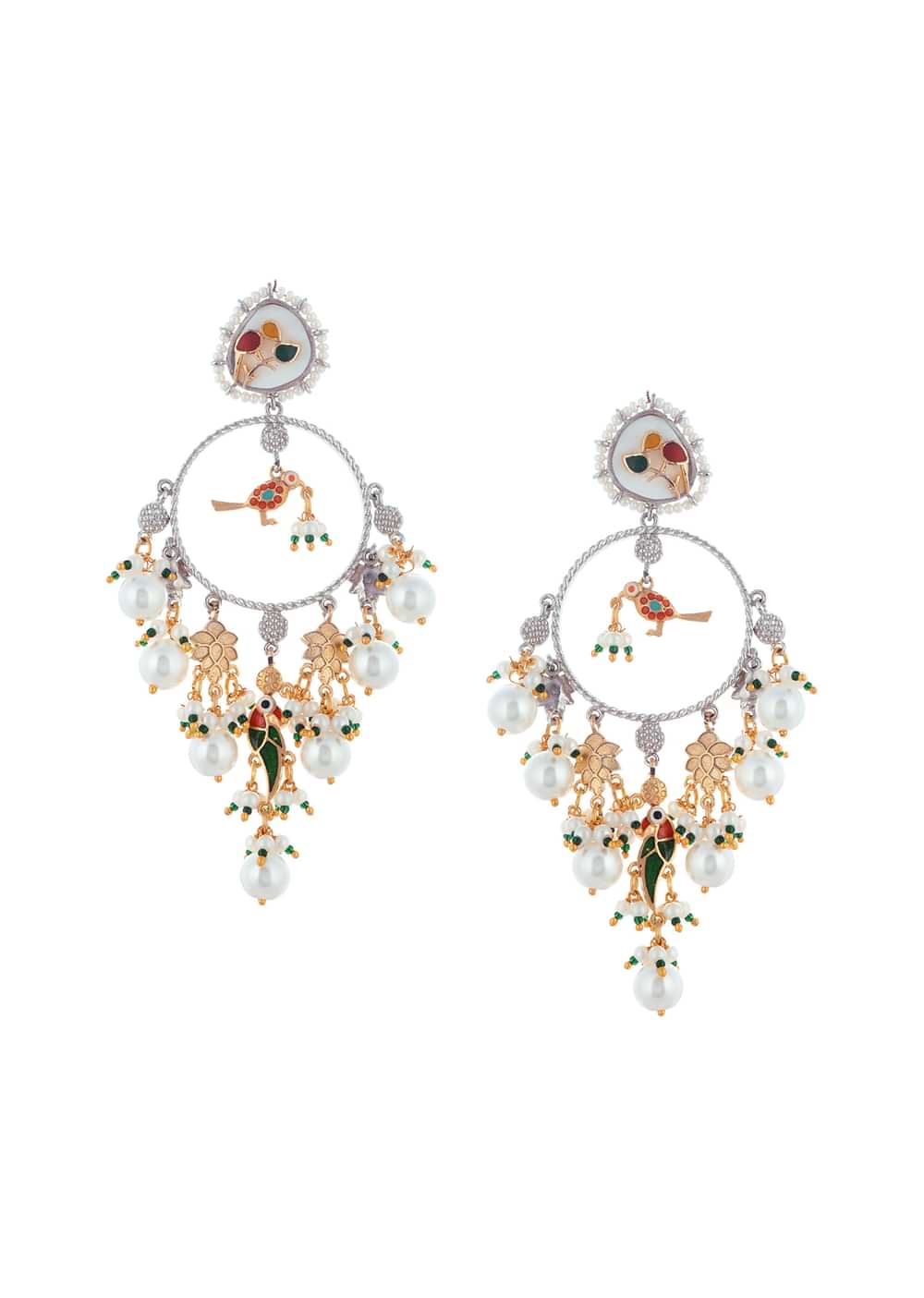 Dual Finish Danglers With Kundan Work In Mix Metal