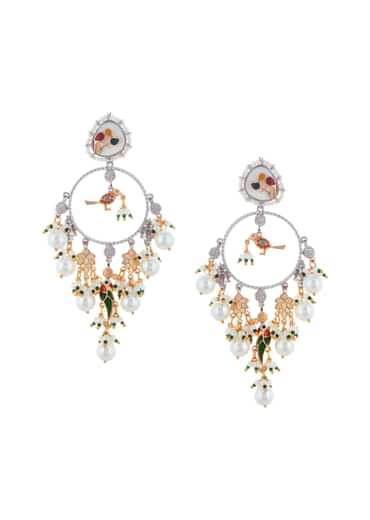 Dual Finish Danglers With Kundan Work In Mix Metal