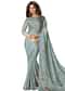 Dull grey saree in satin with self and digital print