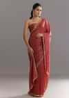 Dusky Brown Crushed Tissue Saree With Stones Cutdana Embroidered Scallop Border