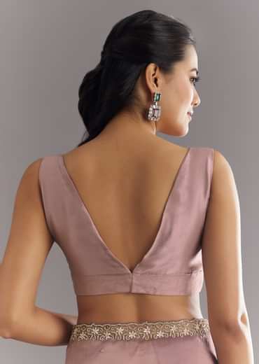 Dusky Lavender Organza Saree With Stones Cutdana Sequins Embroidery