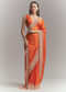 Dusky Orange Satin Embroidered Saree With Heavy Hand Embroidery