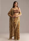 Dusky Yellow Tissue Saree With Sequins And Mirror Embroidery