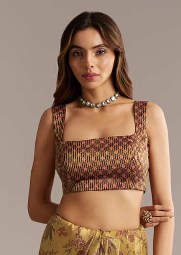 Dusky Yellow Tissue Saree With Sequins And Mirror Embroidery