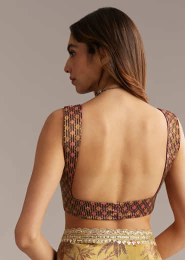 Dusky Yellow Tissue Saree With Sequins And Mirror Embroidery