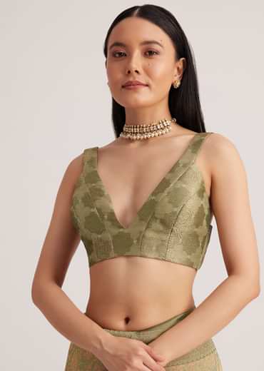 Dusky Green Tissue Silk Woven Saree