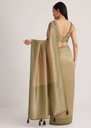 Dusky Green Tissue Silk Woven Saree