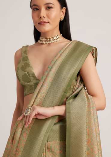 Dusky Green Tissue Silk Woven Saree