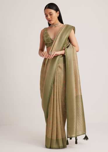 Dusky Green Tissue Silk Woven Saree