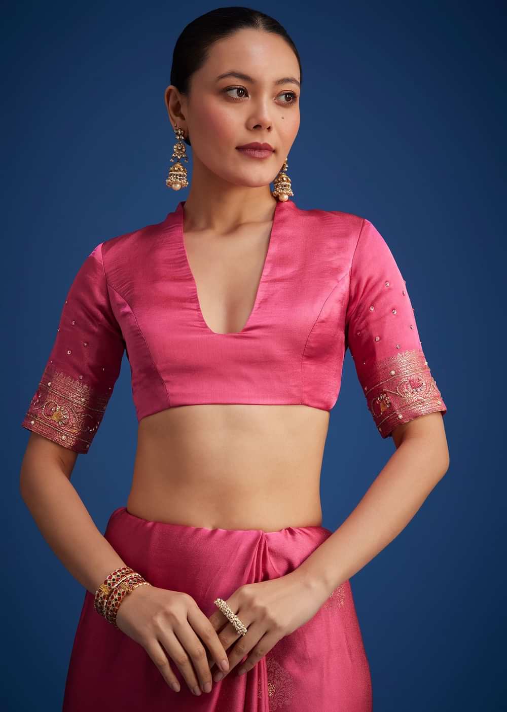 Dusky Orange Dola Silk Saree With Embroidered Border And Pallu
