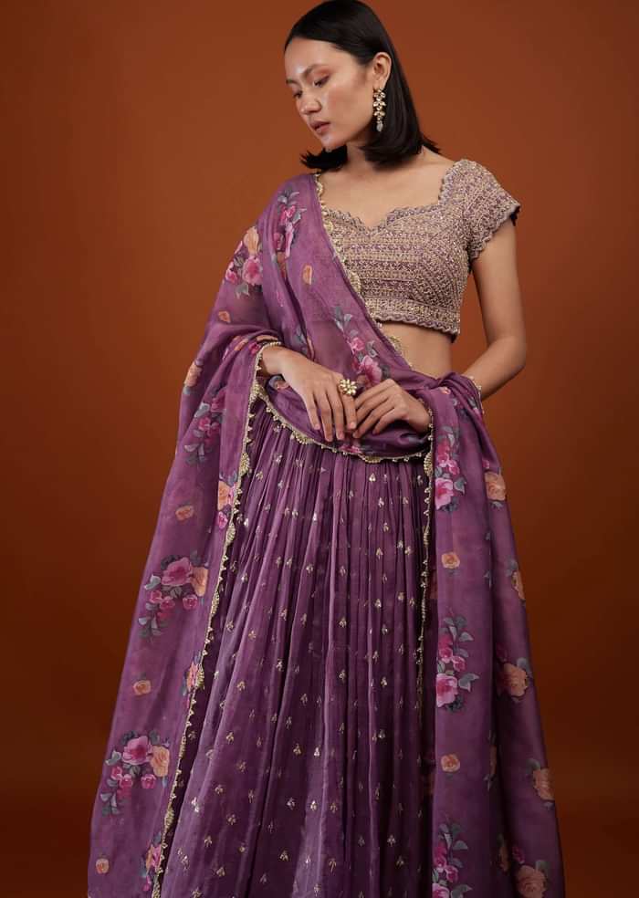 Mauve Purple Lehenga With Embroidery