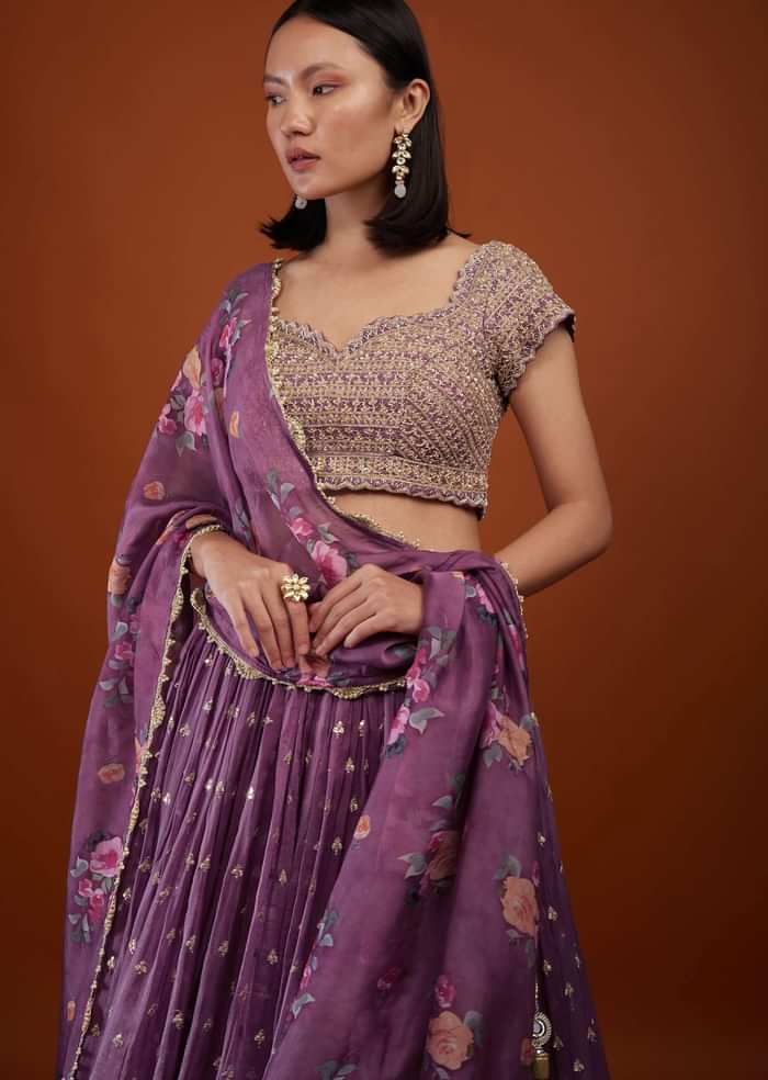 Mauve Purple Lehenga With Embroidery
