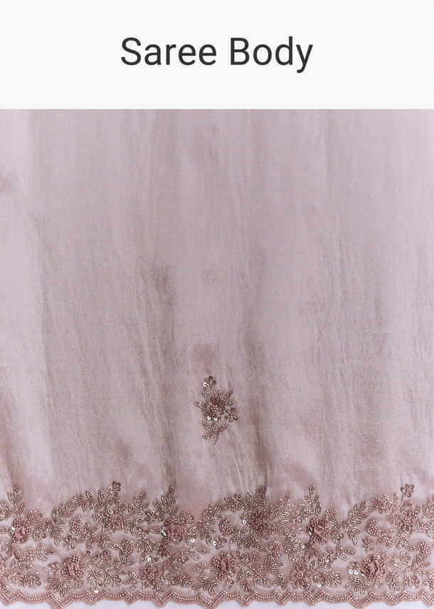 Dusty Pink Tissue Saree With Floral Butti Embroidery Dusty Pink Tissue Saree With Floral Butti Embroidery