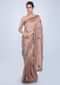 Dusty rose pink tussar silk saree with embroidered butti and border only on Kalki