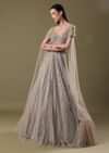 Dusty Beige Embroidered Gown With Cowl Sleeves