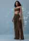 Dusty Brown Embroidered Indowestern Drape Skirt And Blouse In Lycra Sequins With Matching Choker