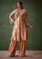 Dusty Brown Brocade Anarkali Style Kurti With Crop Jacket And Straight Flared Pant