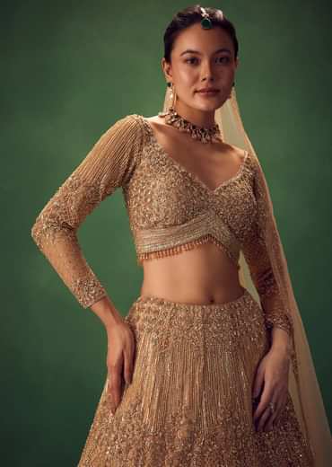 Dusty Gold Sequin Work Lehenga Set