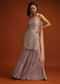 Dusty Lavender Sharara Suit In Georgette With Pastel Colored Resham And Sequins Embroidered Jaal And Cut Dana Fringes