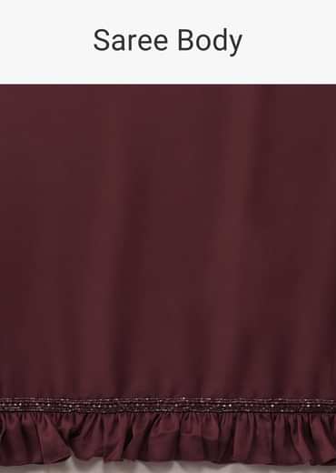 Dusty Maroon Satin Saree With Frilled Sleeved Blouses